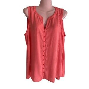 Rachel Zoe Blouse Womens XL Pink Sleeveless V Neck High Low Button Front Tunic